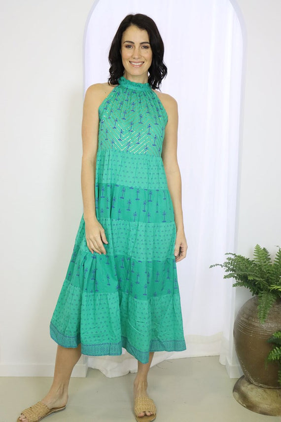 Seychelles Tiered Halter Midi Dress Sea